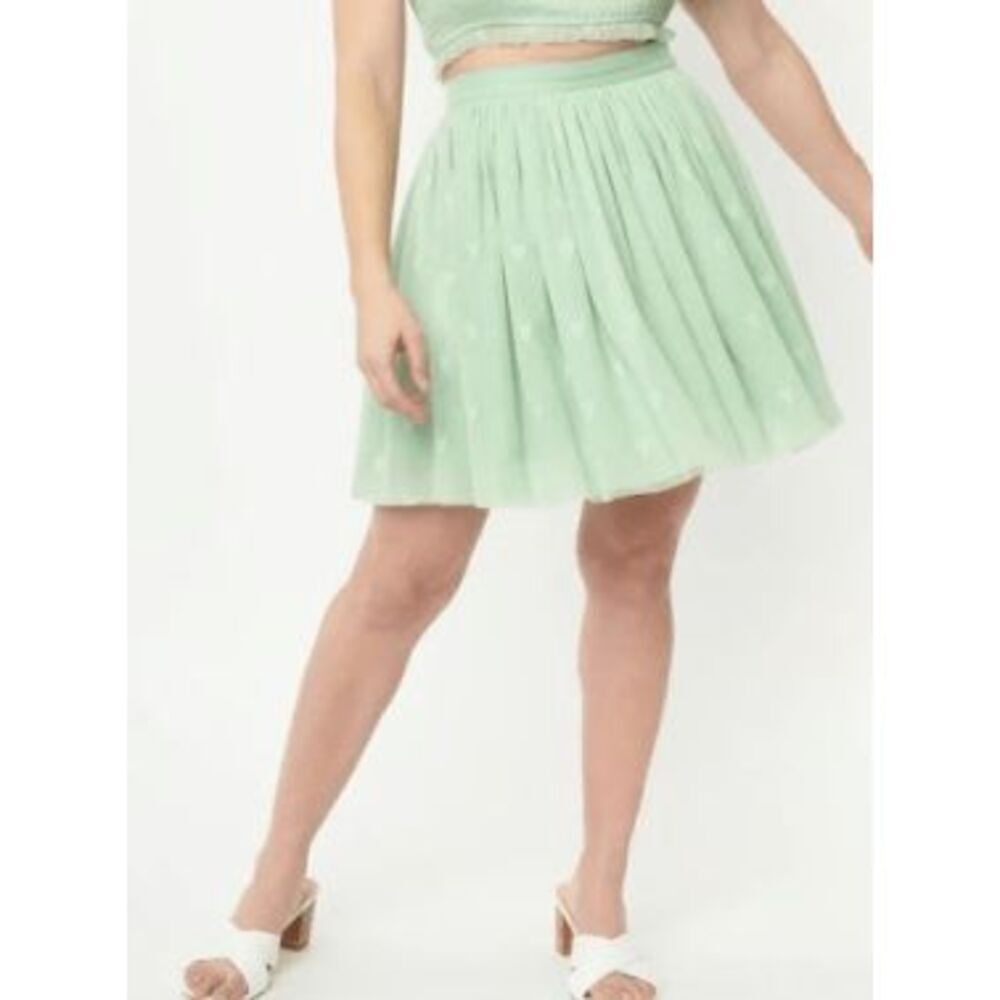 Unique Vintage Mint Green Pleated Skirt | Lined, Zipper Closure | Size S